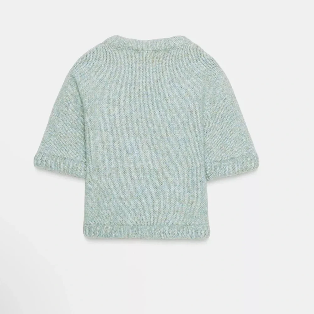 Zara NWT light blue short sleeve knit sweater top - Picture 6 of 7